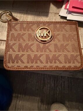 Michael Kors Tan/Brown MK Logo Card Holder with Keyring